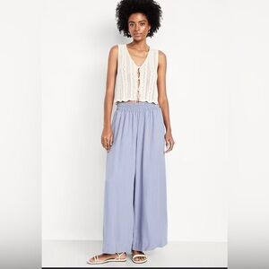 NWT Old Navy Blue Mid-Rise Linen-Blend Super Wide-Leg Palazzo Pants